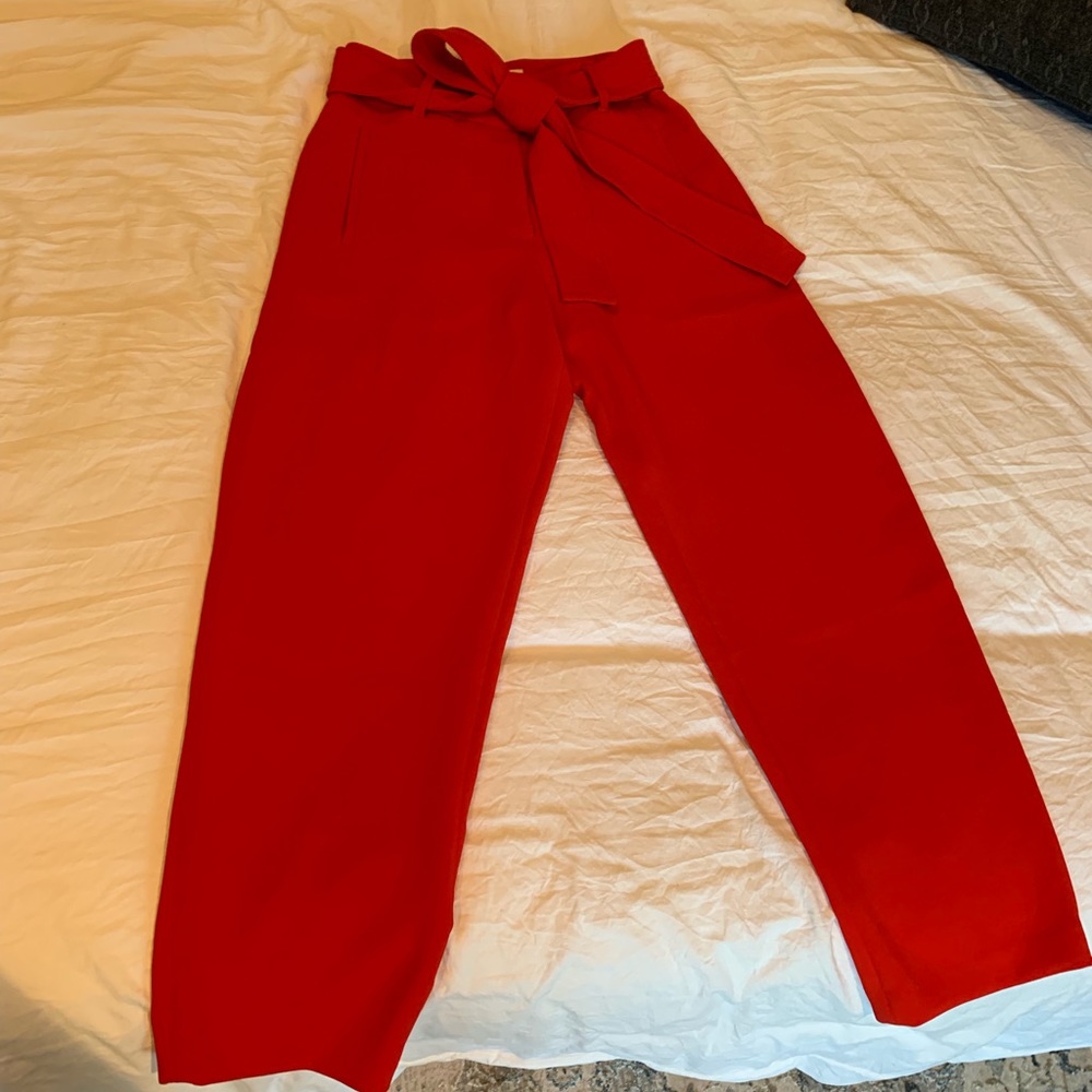 Wilfred Red Paperbag Waist Cropped Pants